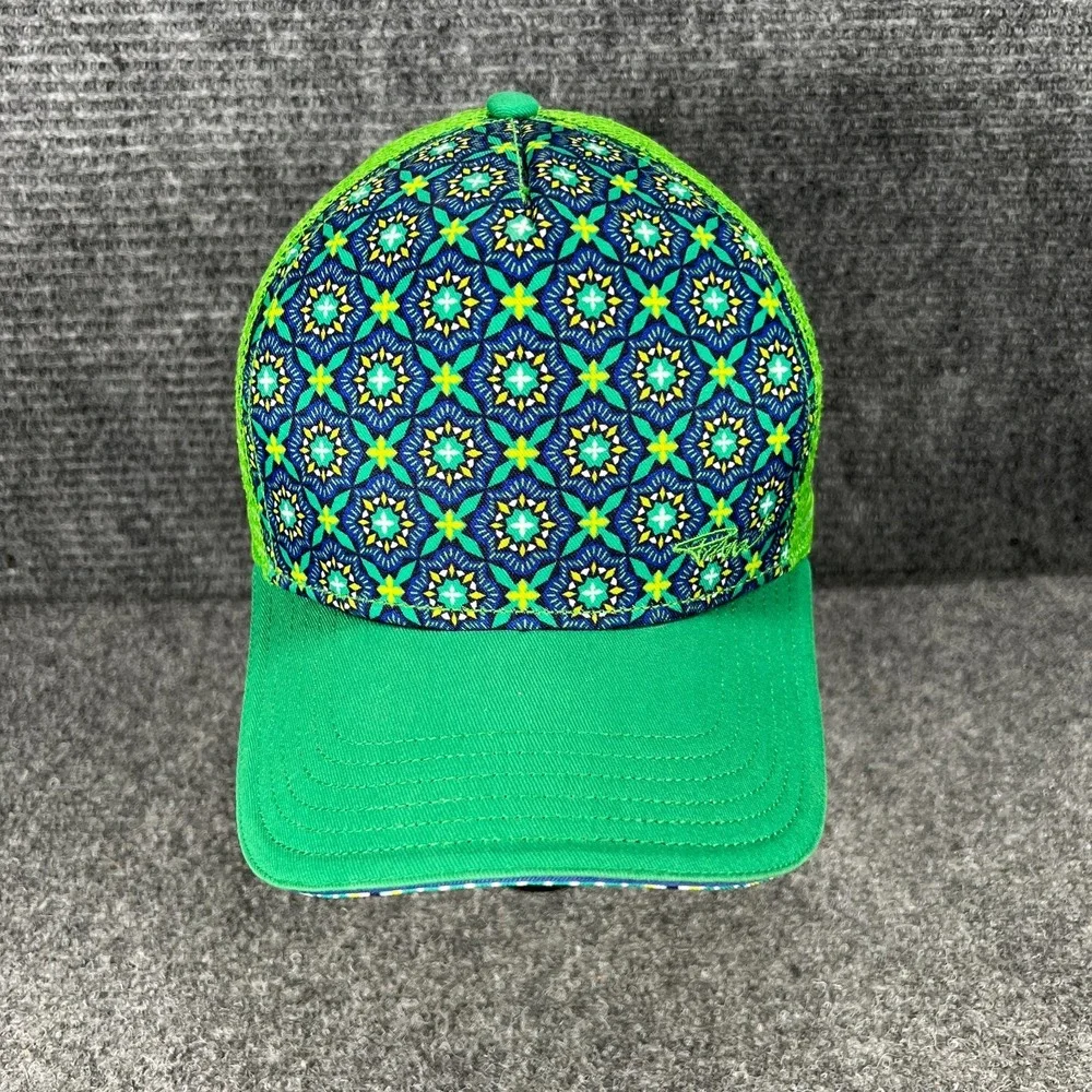Prana‎ Hat Cap Womens Snap Back Mesh Trucker Green Geometric OSFM Outdoor